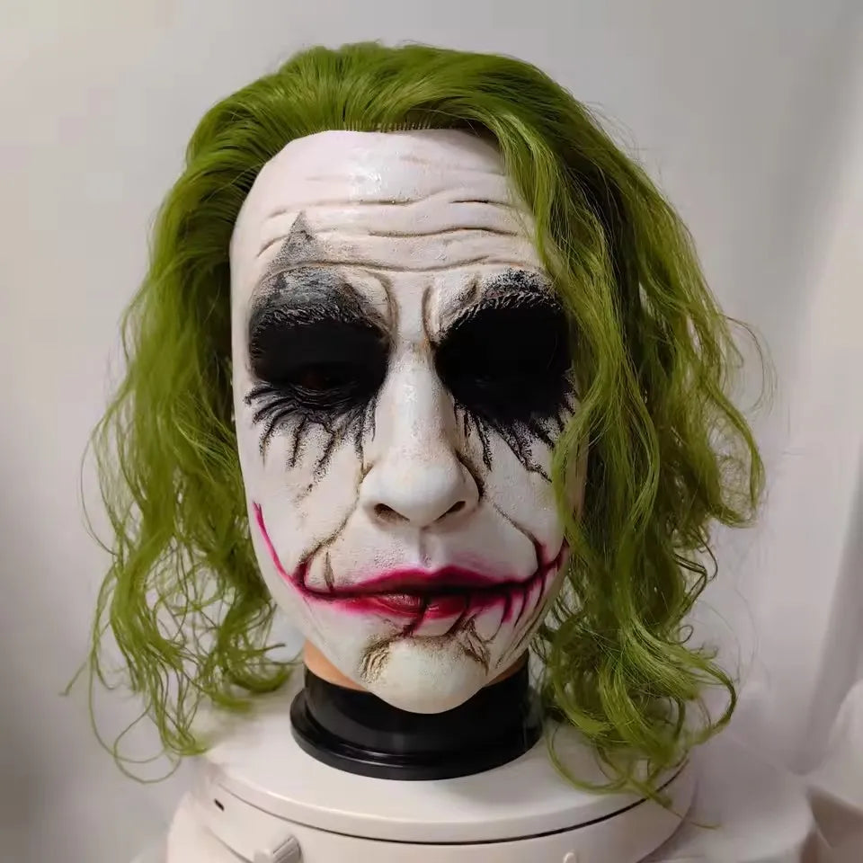 The Dark Knight Joker Cosplay Mask Green Hair Halloween Party Unisex Adult One Size Latex Mask Clown Bat