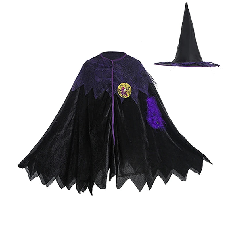 Kids Witch Halloween Costume Witch Cosplay Dress and Magic Hat Set Clothes for Girls Gothic Vampire Costume - product image 15