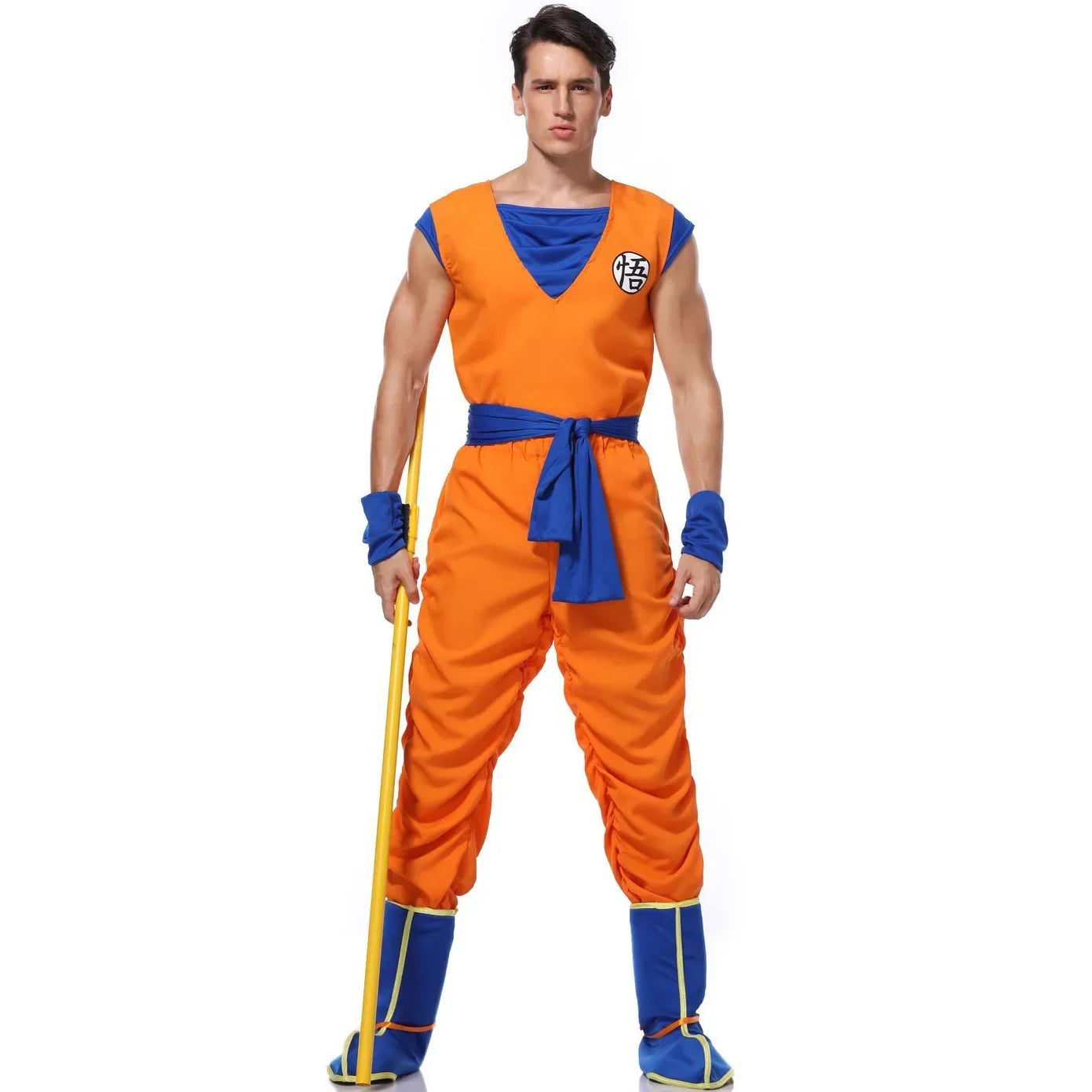 Adult Man Halloween Japanese Anime Son Spiky-Haired Martial Arts Hero Costume Superheroes Orange Jumpsuit Up - Orange / L