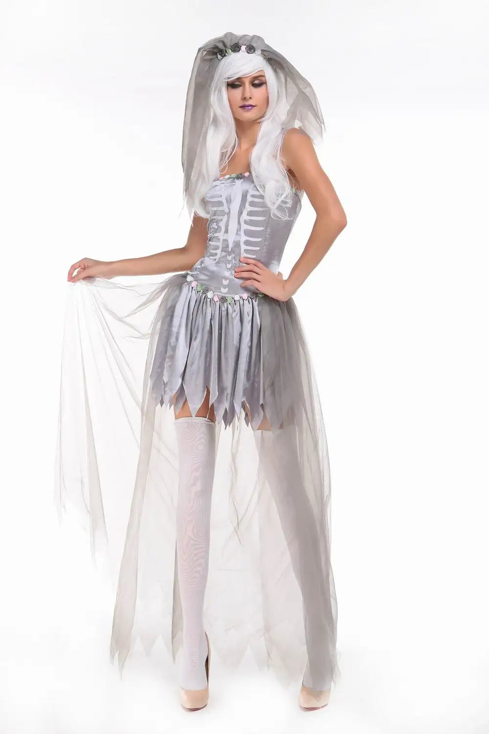 Women's Zombie Corpse Bride Costume Dress – Gray, One Size