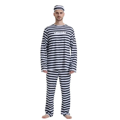 Adult Prisoner Halloween Costume Women Men Jail Costume Jumpsuit Convict Jailbird Outfit Shirt Pants - product image 1