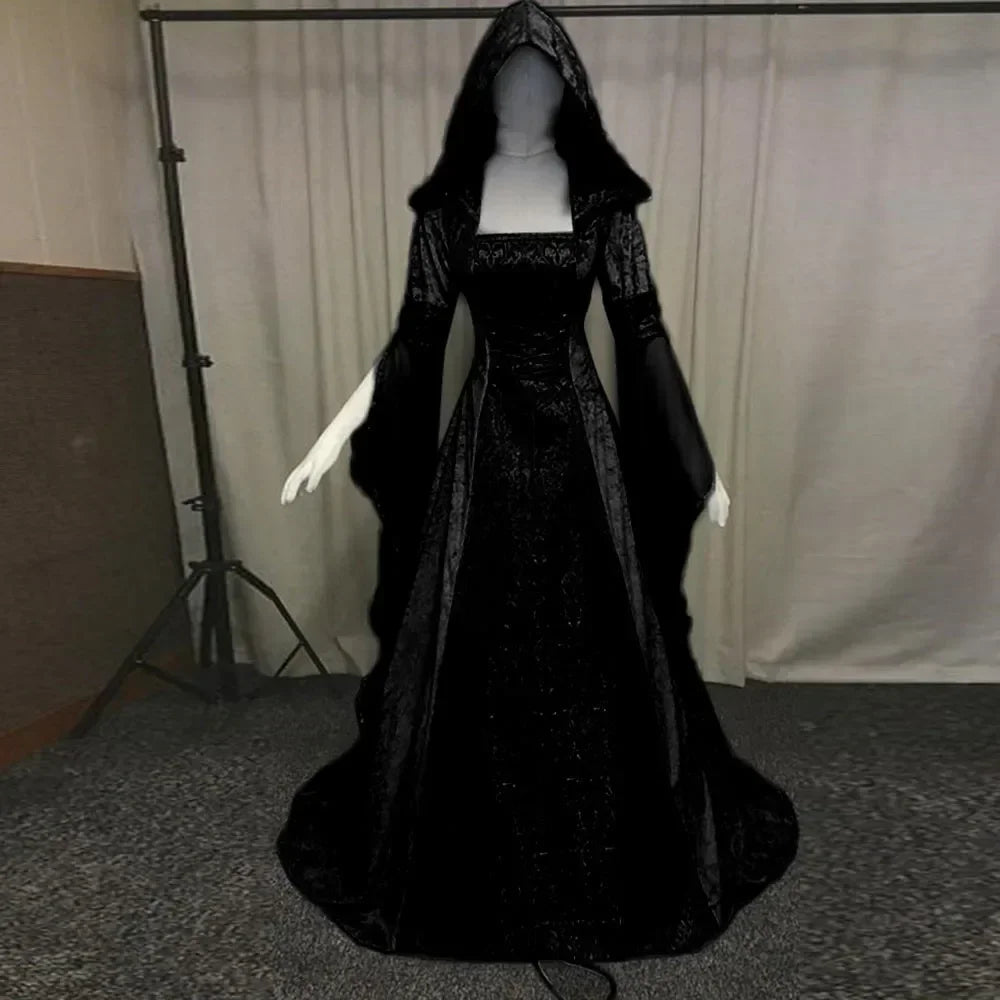 Women's Deluxe Witch Dress Medieval Renaissance Maxi Train Dress Halloween Devil Pagan Witch Wedding Cos - product image 3