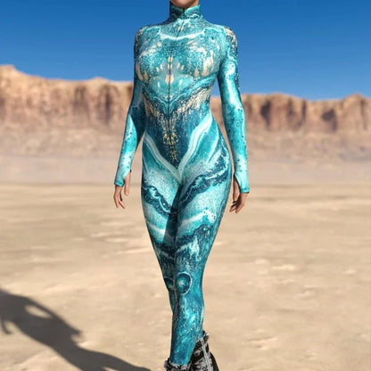 Sexy Zentai Bodysuit Colorful Halloween Costume for Women Outfit Sleeve Front Zipper - K / Adult L