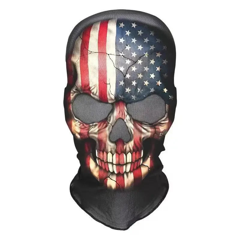 Halloween Skeleton Mask Elastic Mesh Hood Scary Costume Prop Breathable Face Cover Hood - 05
