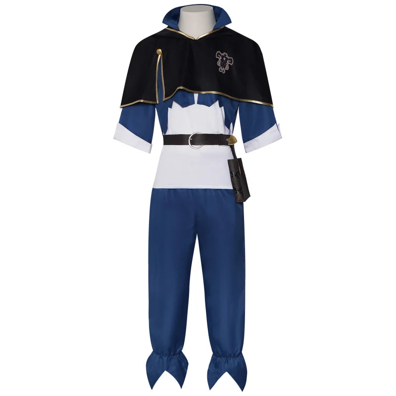 Anime Costume Asta Costume Black Cloak Blue Top Pants Set Four-leaf Clover Outfit for Men - Costume Set / L