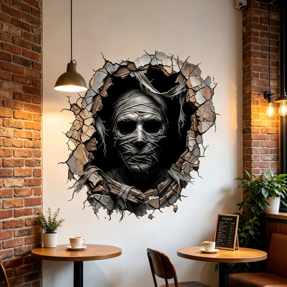 Halloween Mummy Wall Sticker - 3D Broken Wall Effect, Pvc Decal 15.7 - view 2