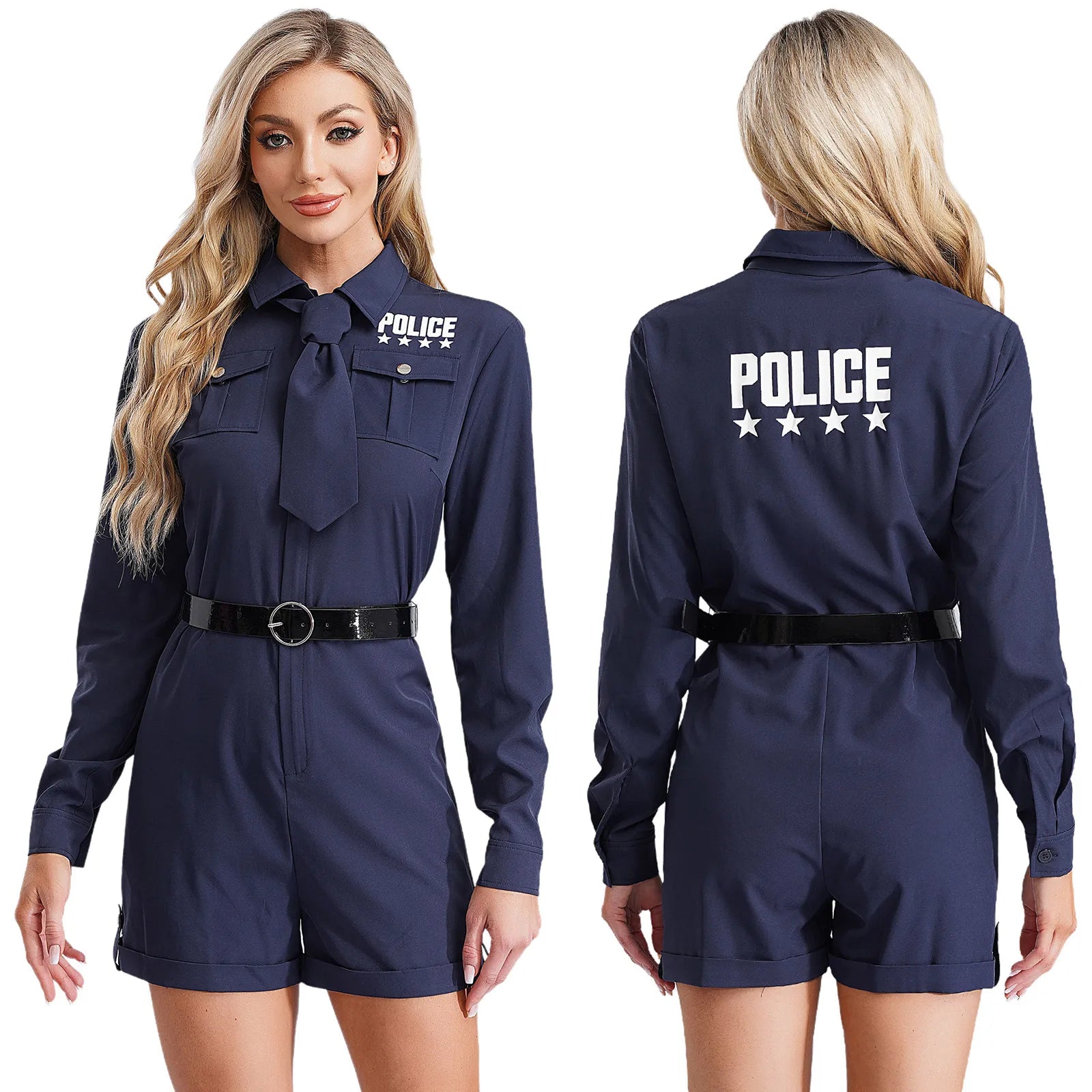 Women's Halloween Policeman Costume Sexy Dirty Cop Police Officer Uniform Sleeve Zipper - Black C / M