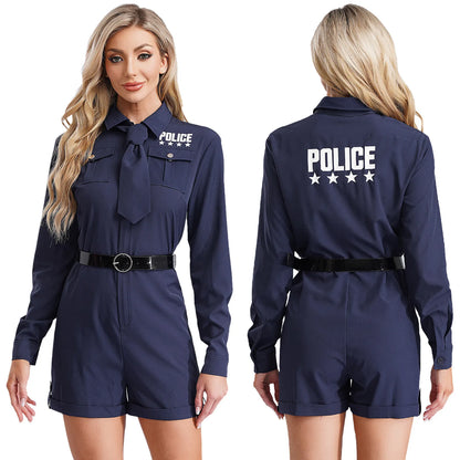 Women's Halloween Policeman Costume Sexy Dirty Cop Police Officer Uniform Sleeve Zipper - Black C / M