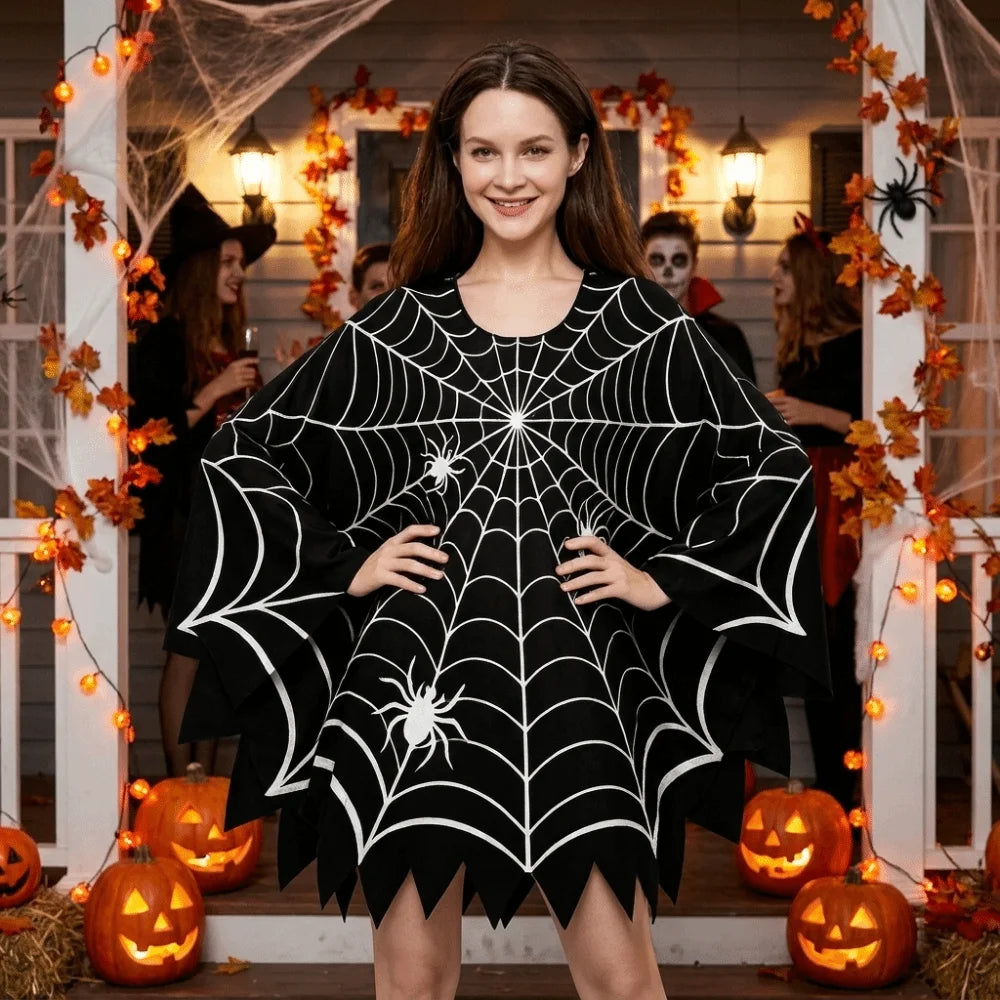 Halloween Cape Scary Halloween Spider Web Cloak Creepy Black Shawl - product image 5