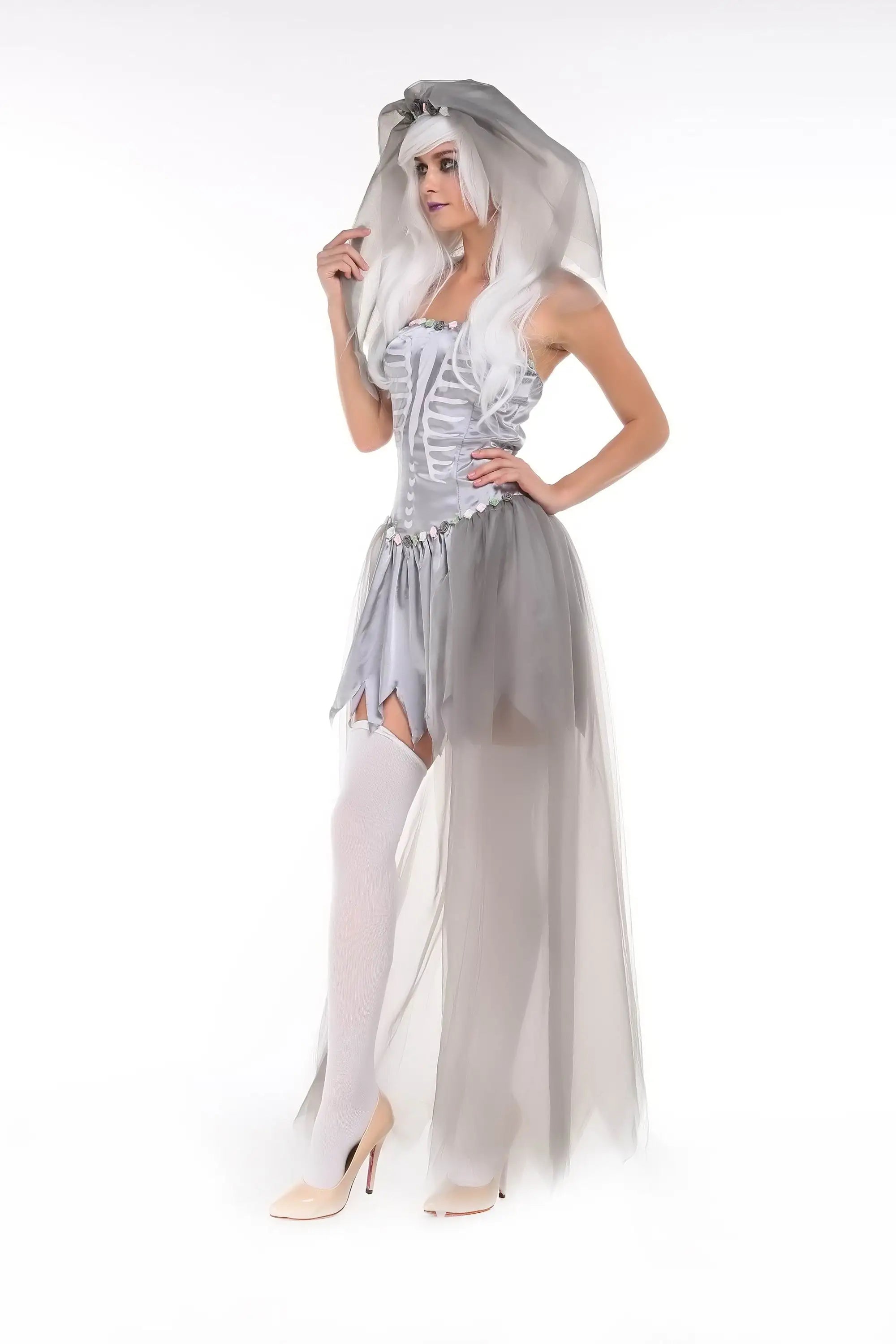 Women's Zombie Corpse Bride Costume Dress – Gray, One Size