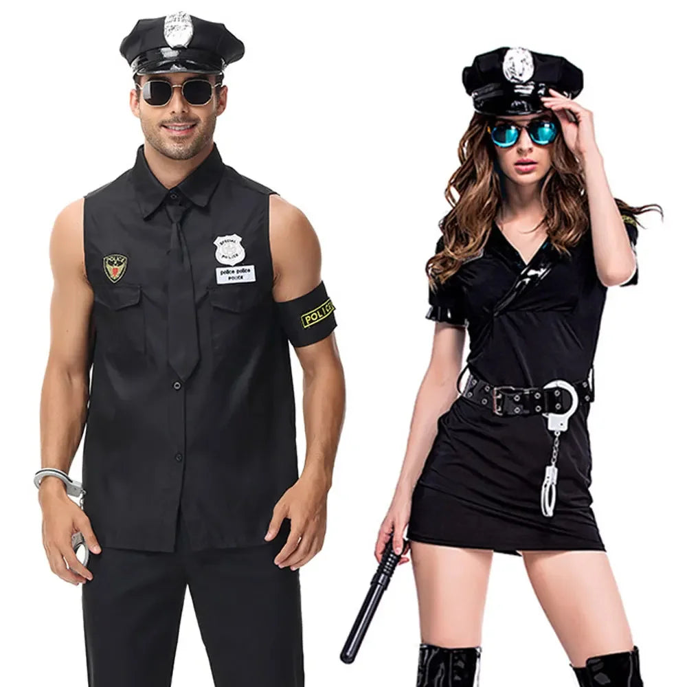 Halloween Adult Police Officer Policeman Costumes Costume for Polices Men Women Couples - Women / XL