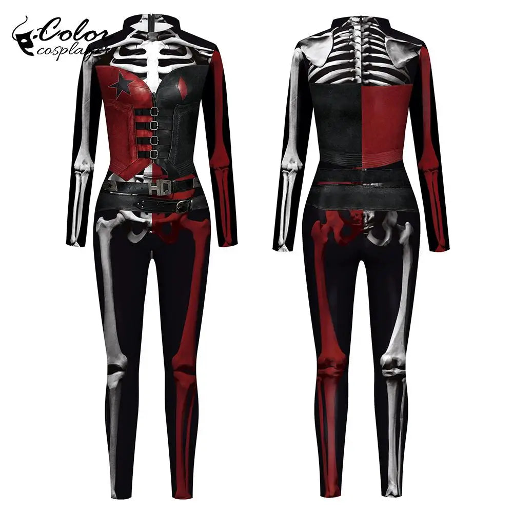 Color Cosplayer Clown Jumpsuit Hero Costume Halloween Dress Suit Leggings Sleeve Bodysuit - jumpsuit05 / S