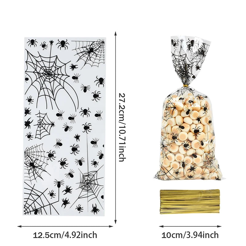 50-200pc Halloween Spider OPP Flat Bags Trick or Treat Clear Candy Bags with Twist Ties Spider Ghost Cookie - product image 6