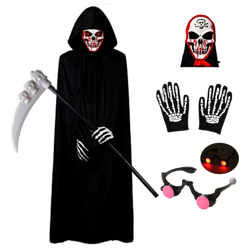 Scary Costume Grim Reaper Costume for Boys Kids Costume with Glowing Red Eyes with