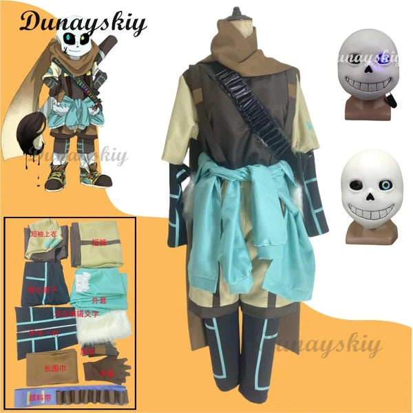 Men's Ink Cos Sans Costume Cosplay Outfit with Top Pants and Hat Halloween Disguise Male - MEN SIZE / L