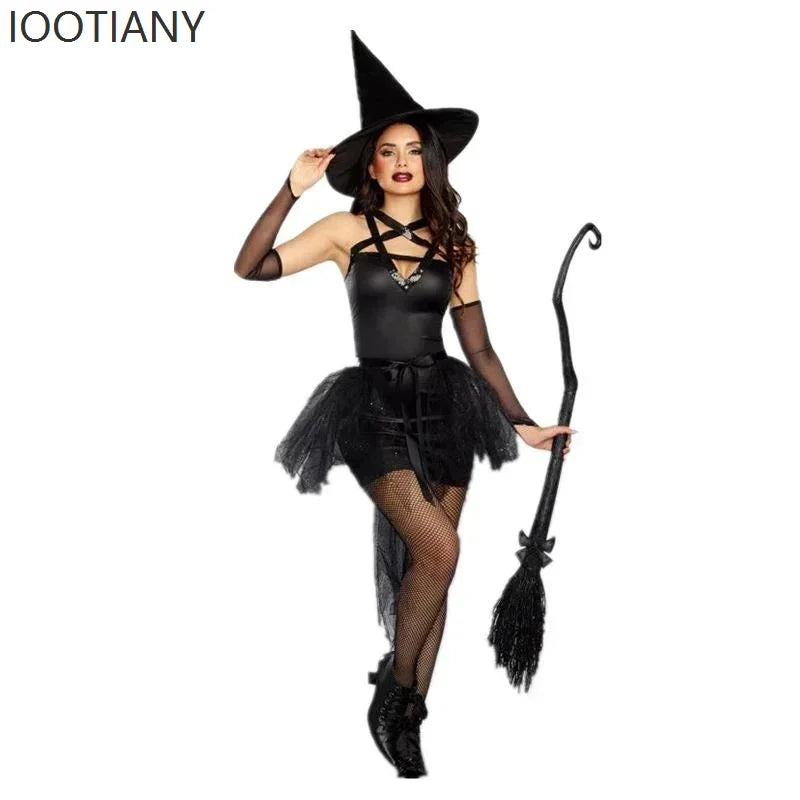 Halloween Adult Women's Gothic Black Witch Dress Costume Holiday Party Wizard Nightclub Masquerade Cosplay - product image 5