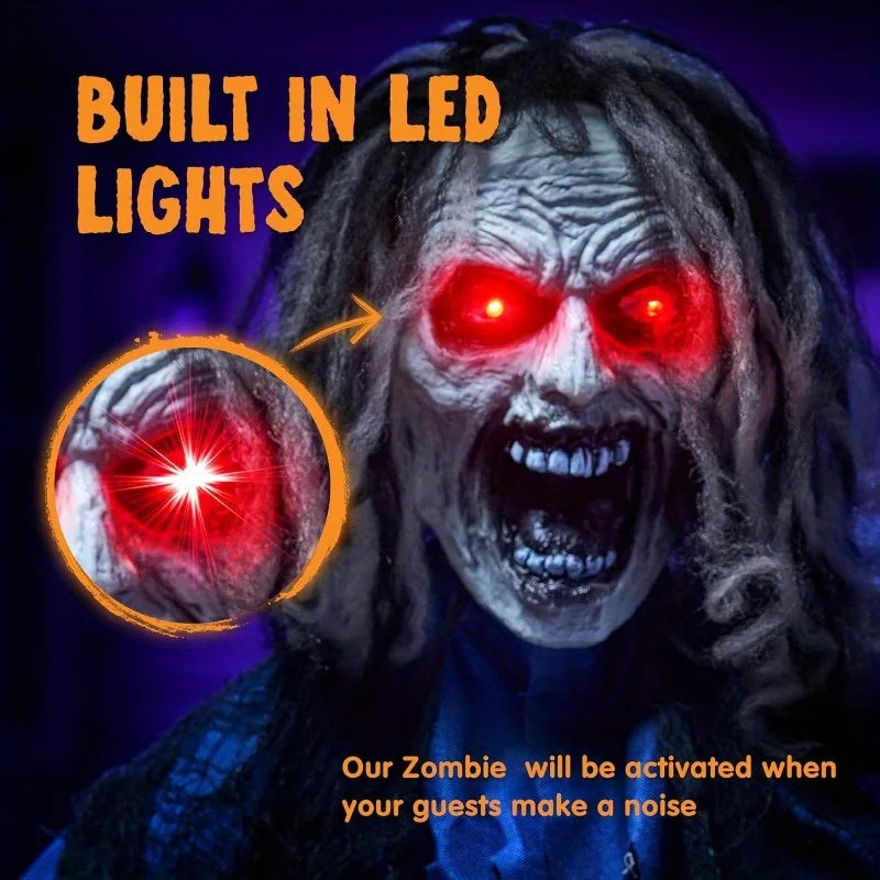 68" Zombie Decorations Standing Zombie Animatronics Decor with Chain