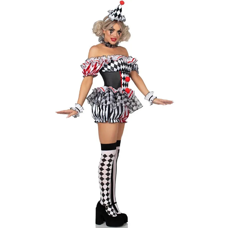 Women's Clown Cosplay Costume Circus Performance Outfit Uniform Halloween Party Carnival Jester Dress Theater - product image 4
