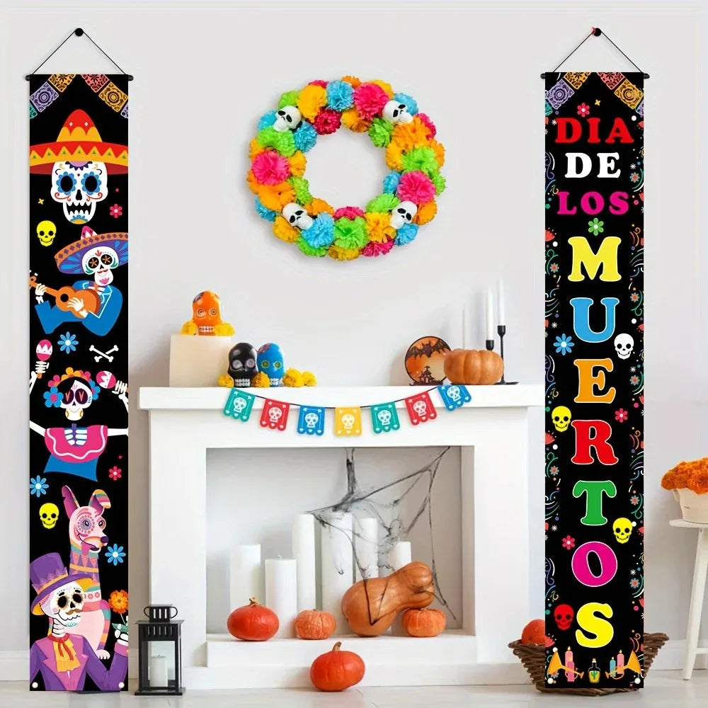 Dia De Los Muertos Porch Door Banner Sugar Skull Decor Hanging Couplet for - product image 3