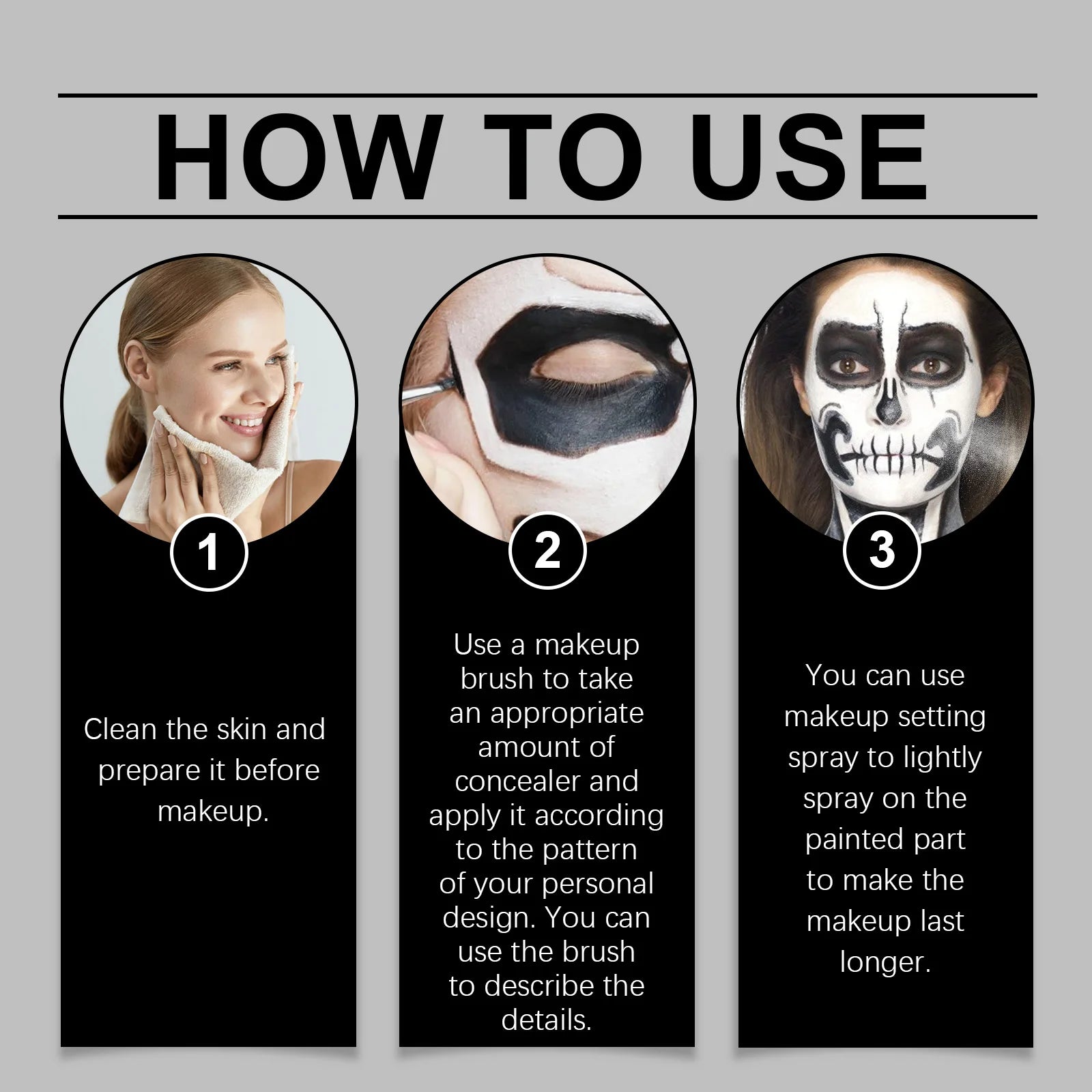Halloween Makeup Face Body Paint White Black Special Effects Christmas Cosplay Party Supplies Full Coverage - product image 5