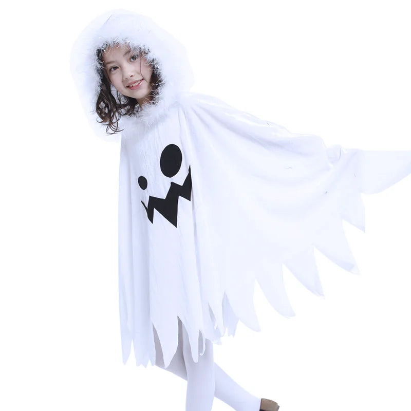 Child Boy Girl Cute White Ghost Demon Glow In The Dark Cape Costume Kids Fancy Dress