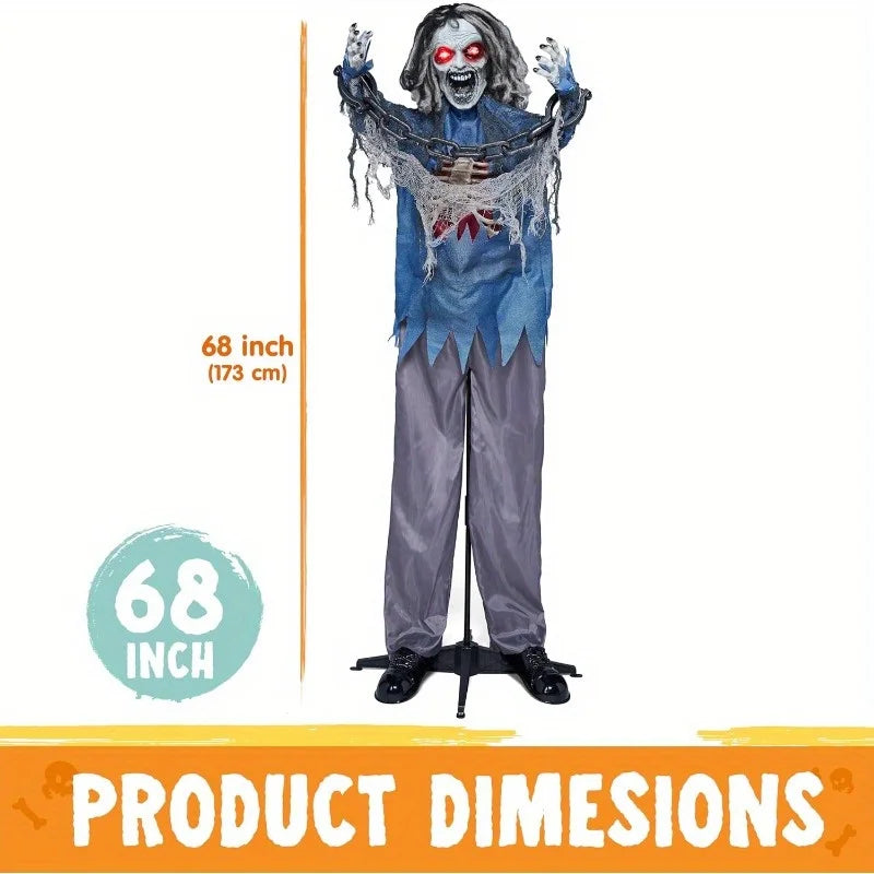 68" Zombie Decorations Standing Zombie Animatronics Decor with Chain