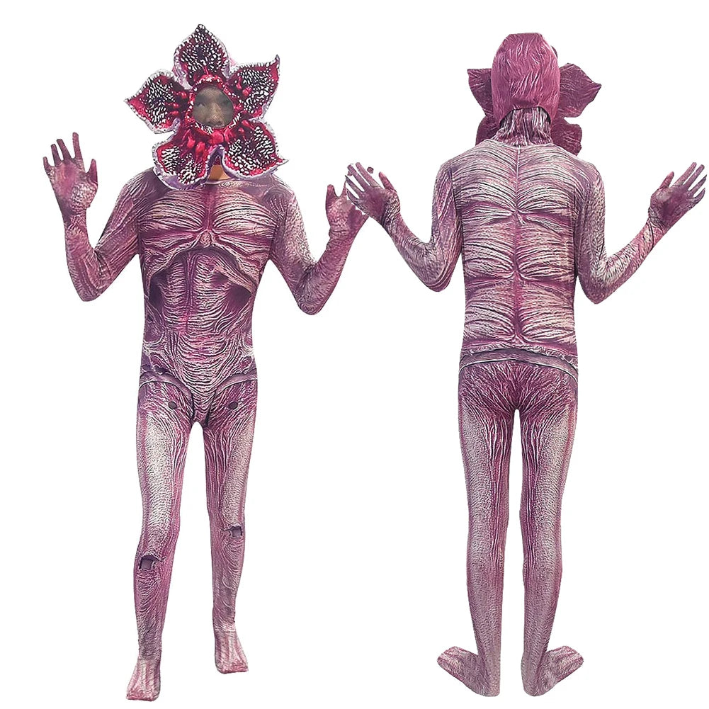 Flower-Mouthed Monster Cannibal Flower Bodysuit Headwear Mask Cosplay Costume Disguise JumpsuitHalloween