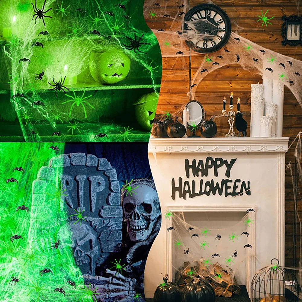 Glow-in-the-Dark Halloween Spider Web Decoration - Luminous Spider Web 60g
