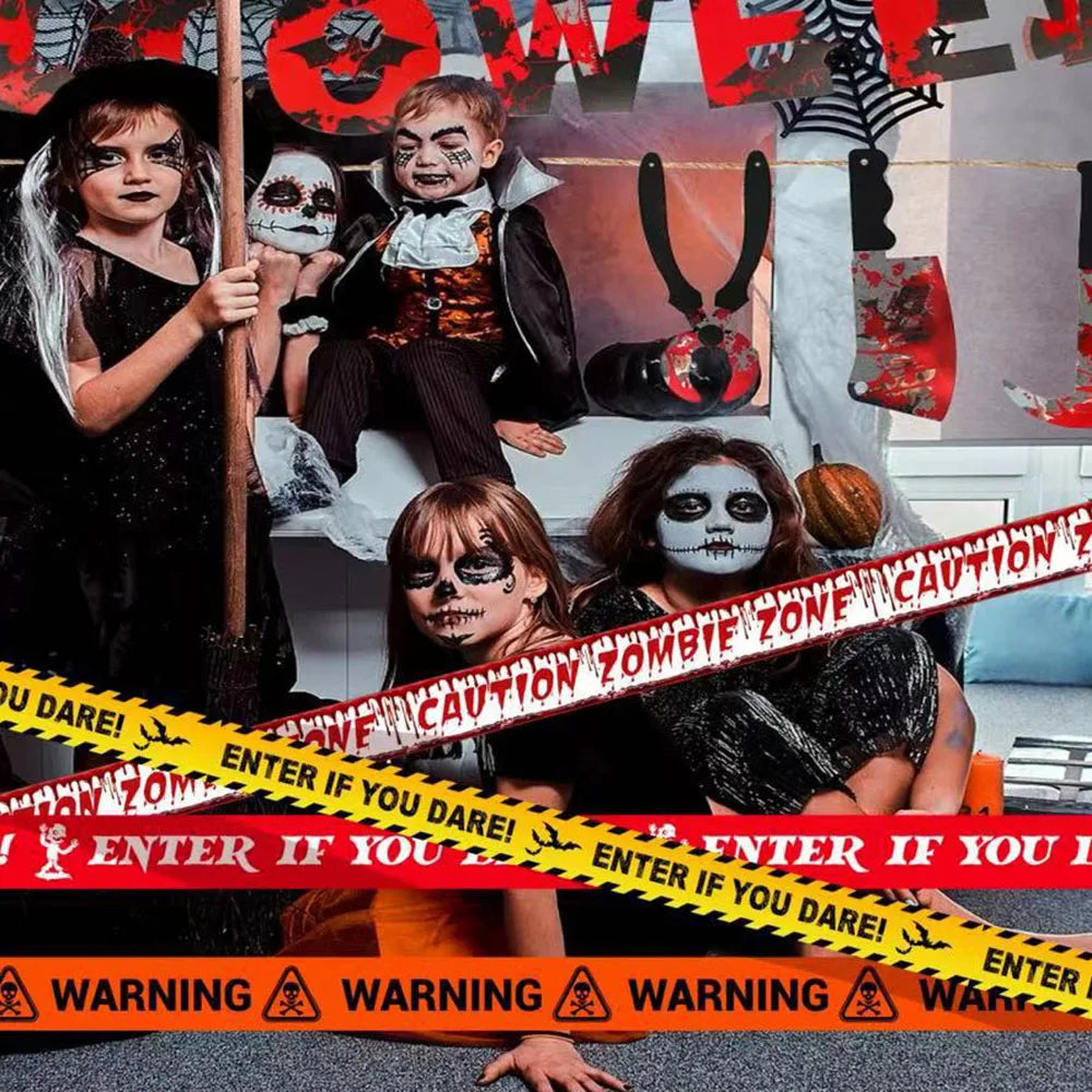 Halloween Warning Tape Signs Banner Halloween Props Window Prop Danger Warning Line Halloween Decoration Supplies