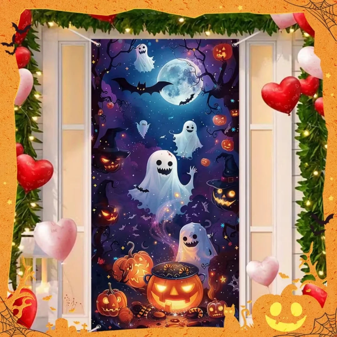 Happy Halloween Decor Door Cover Banner Horror Night Castle Bat Ghost Pumpkin - product image 3