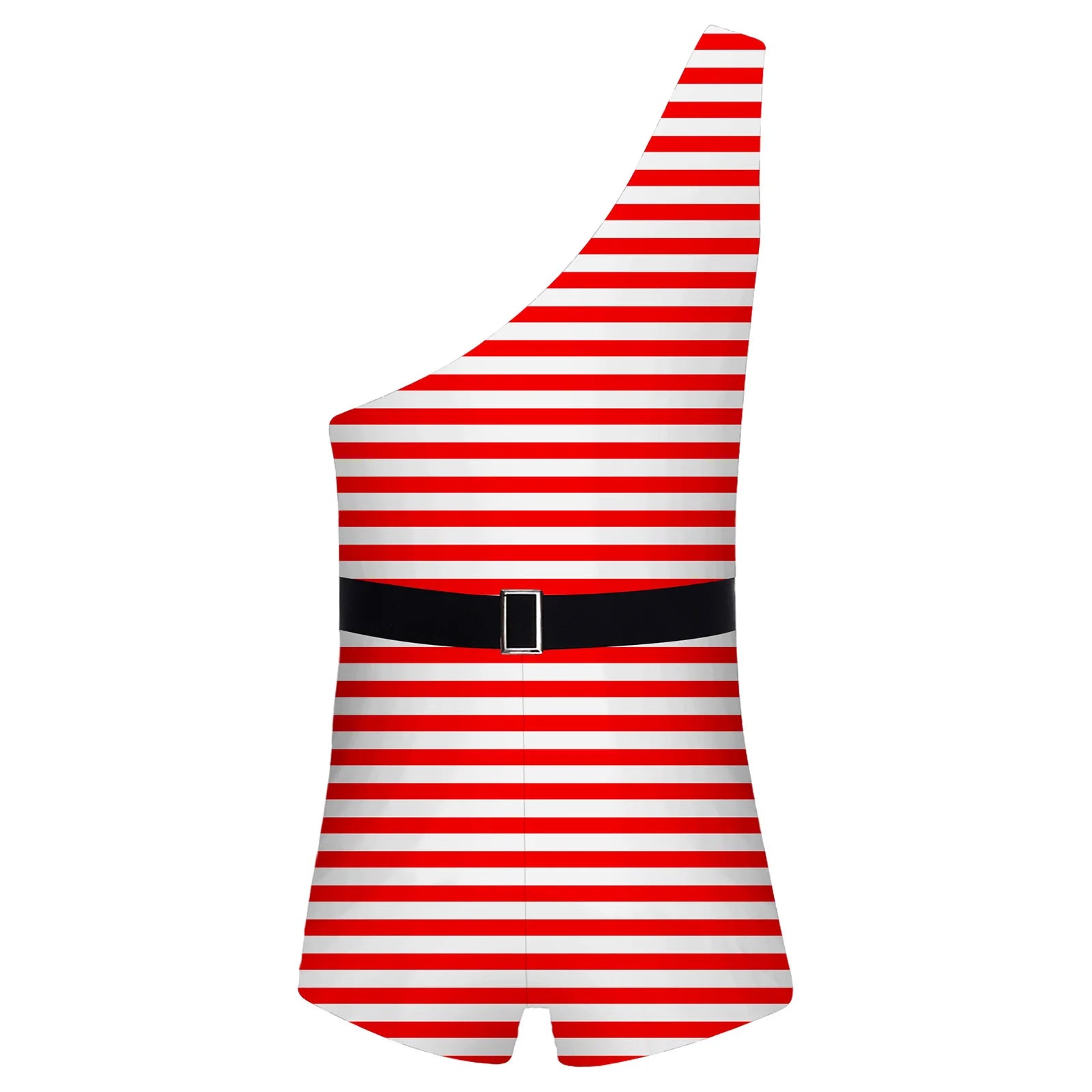 Men Halloween Primitive Man Caveman Strongman Costume One Shoulder Printed Bodysuit with - Red White Striped / L