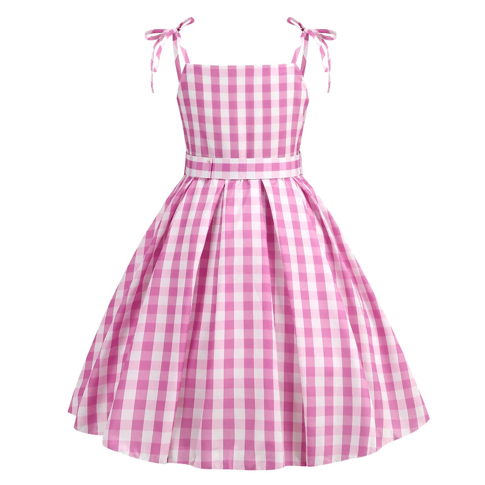Girls Pink Plaid Princess Halloween Costume Dress