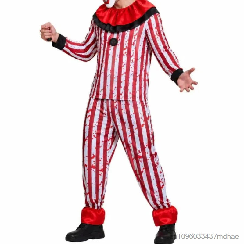 Adult Horror Clown for Men Red White Striped Blood Top with Ruffle Collar Costume - alternate view 4