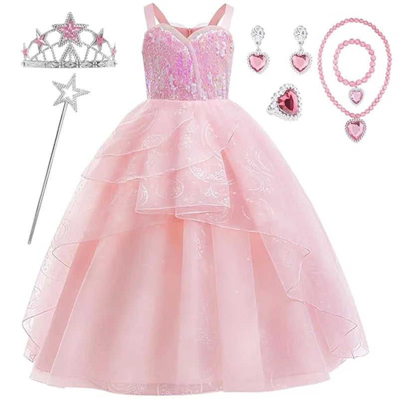 Movie Good Witch Costume Kids Pink Dress With Crown Magic Wand And Gloves For Girls Evil Halloween Birthday - product image 7