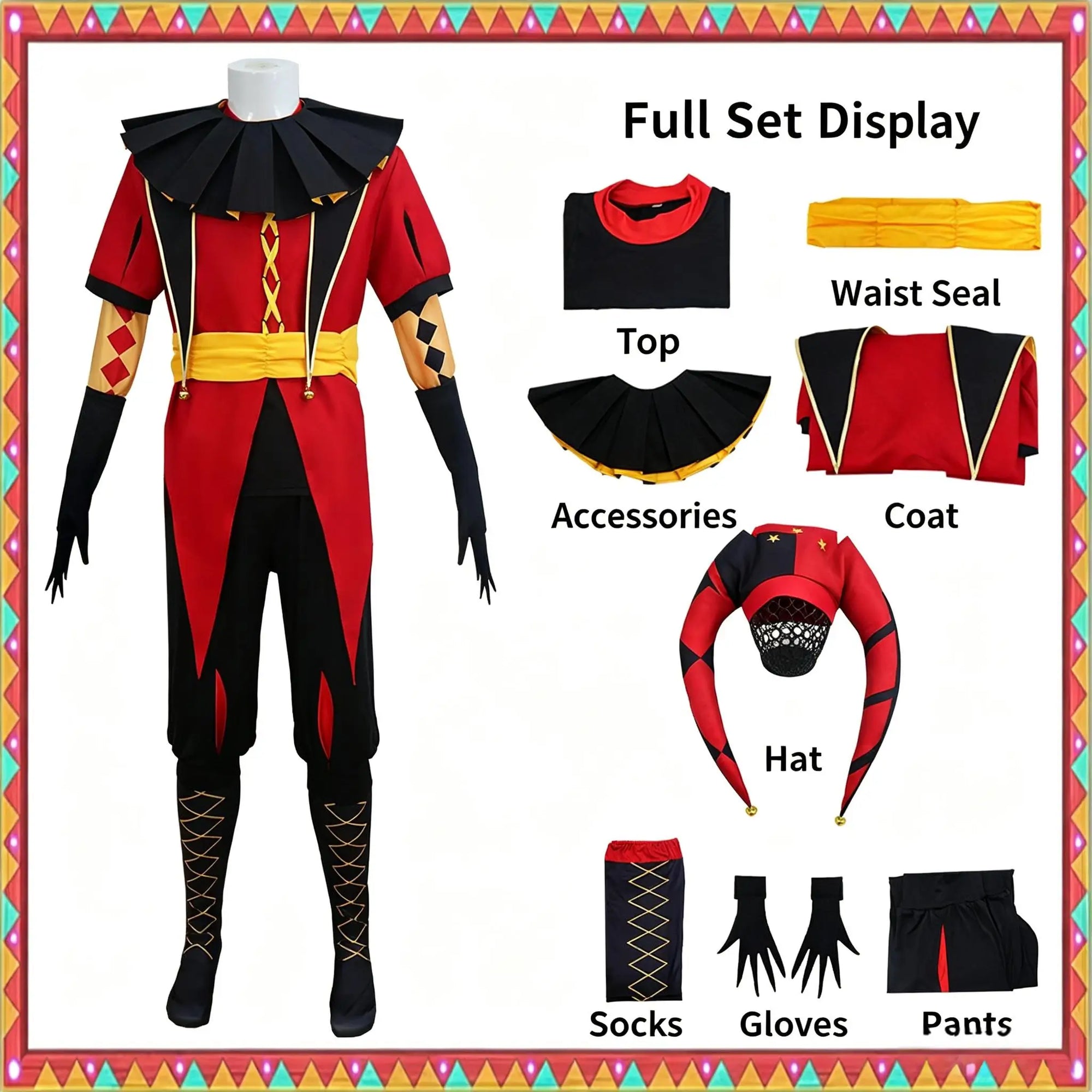 Classic Retro Pierrot Clown Costume Weird Circus Style Full Set Halloween Performance - Green costume / XL
