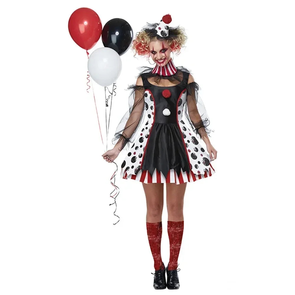 Halloween Women Terrible Evil Circus Clown Costume Broken Doll Dress - product image 2