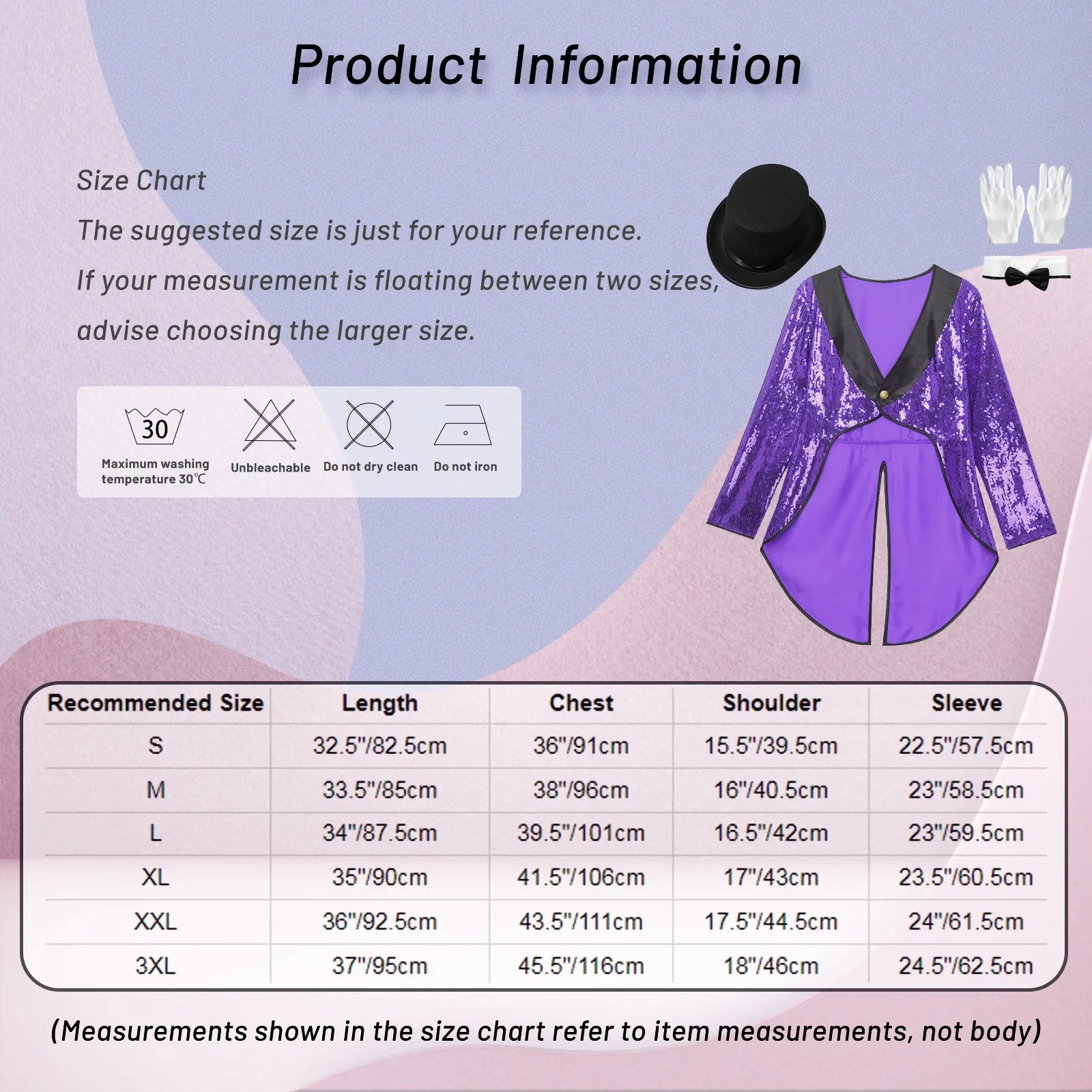 Women's Magician Costume Set Halloween Costume Sleeve One-Button Patchwork Sequin Tailcoat - Purple / S