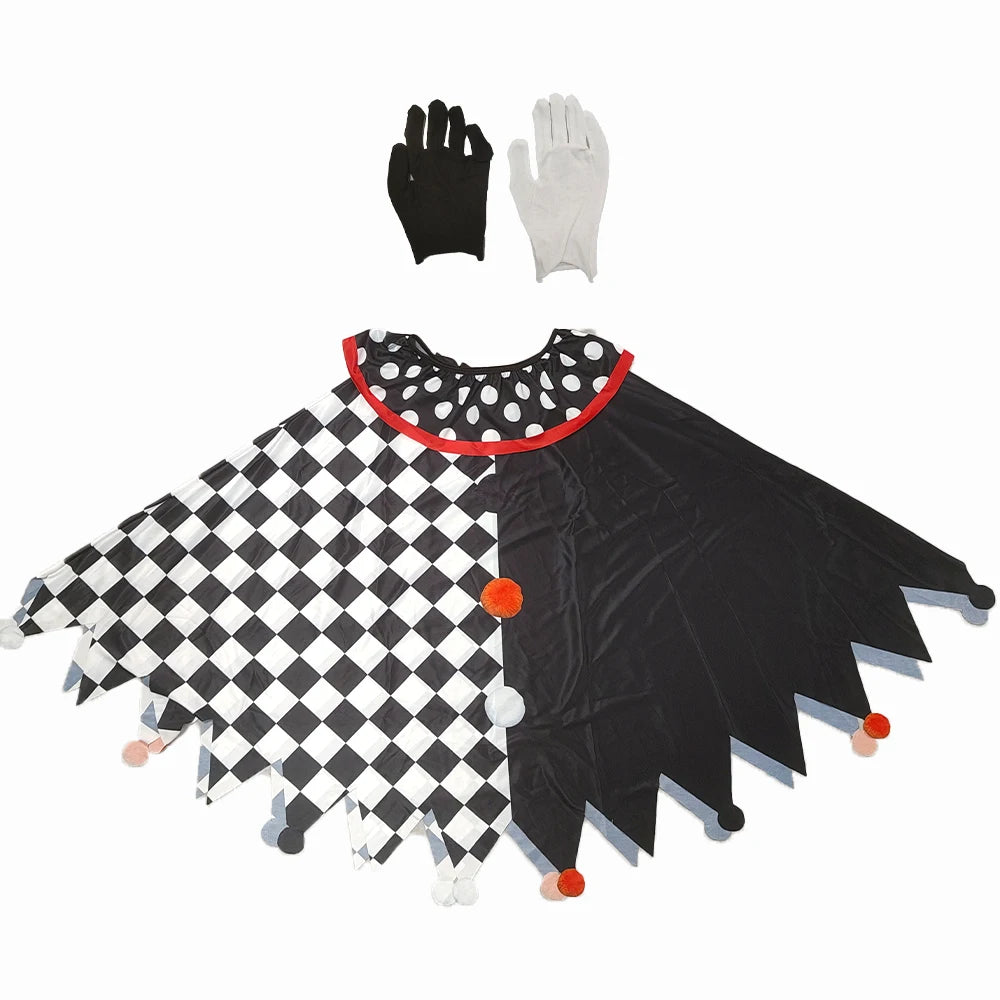 Adult Circus Clown Costume Cape Black and White Diamond-Pattern Patchwork Shawl Capes - View 6