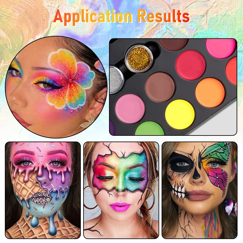 20 Colors Face Body Paint Set Stencils Glitter Brushes Washable - Halloween Makeup - product image 5