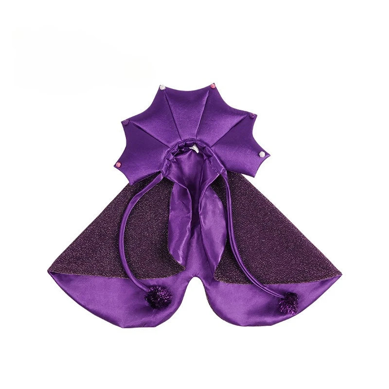 Funny Star Cat Dog Witch Cloak Set with Soft Purple Cloth and Matching Hat –
