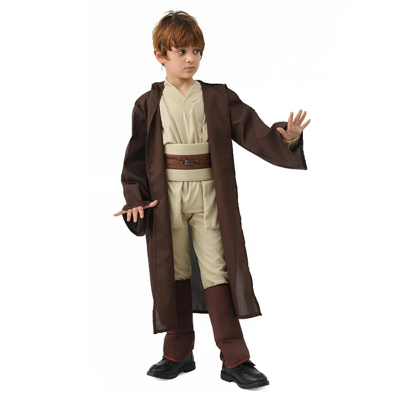 Children Boys Deluxe Knight Warrior Movie Character Cosplay Costume Kids Halloween Anakin Skywalker Hooded Robe Cloak Outfits