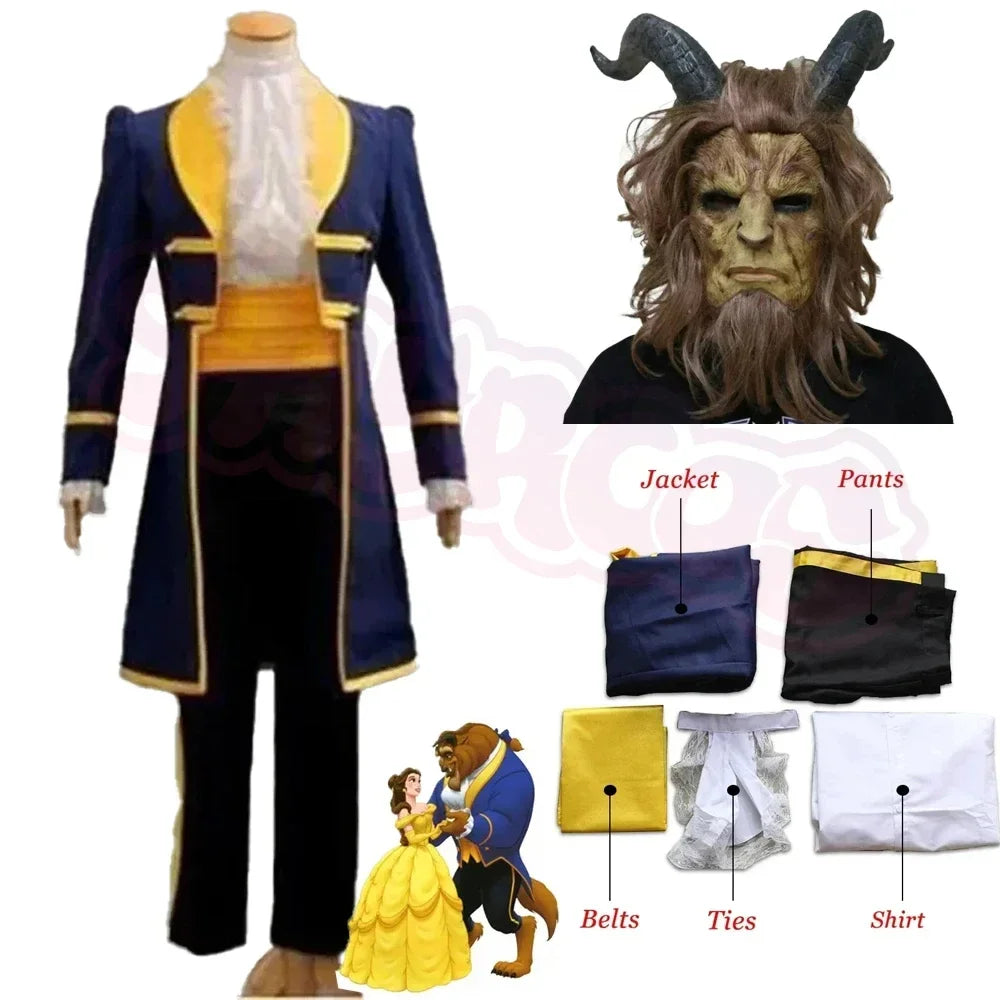 Prince Adam Cospaly Costumes Anime the Beast Costume Cartoon Beauty and Suit Mask - Full Set Suits / XXL