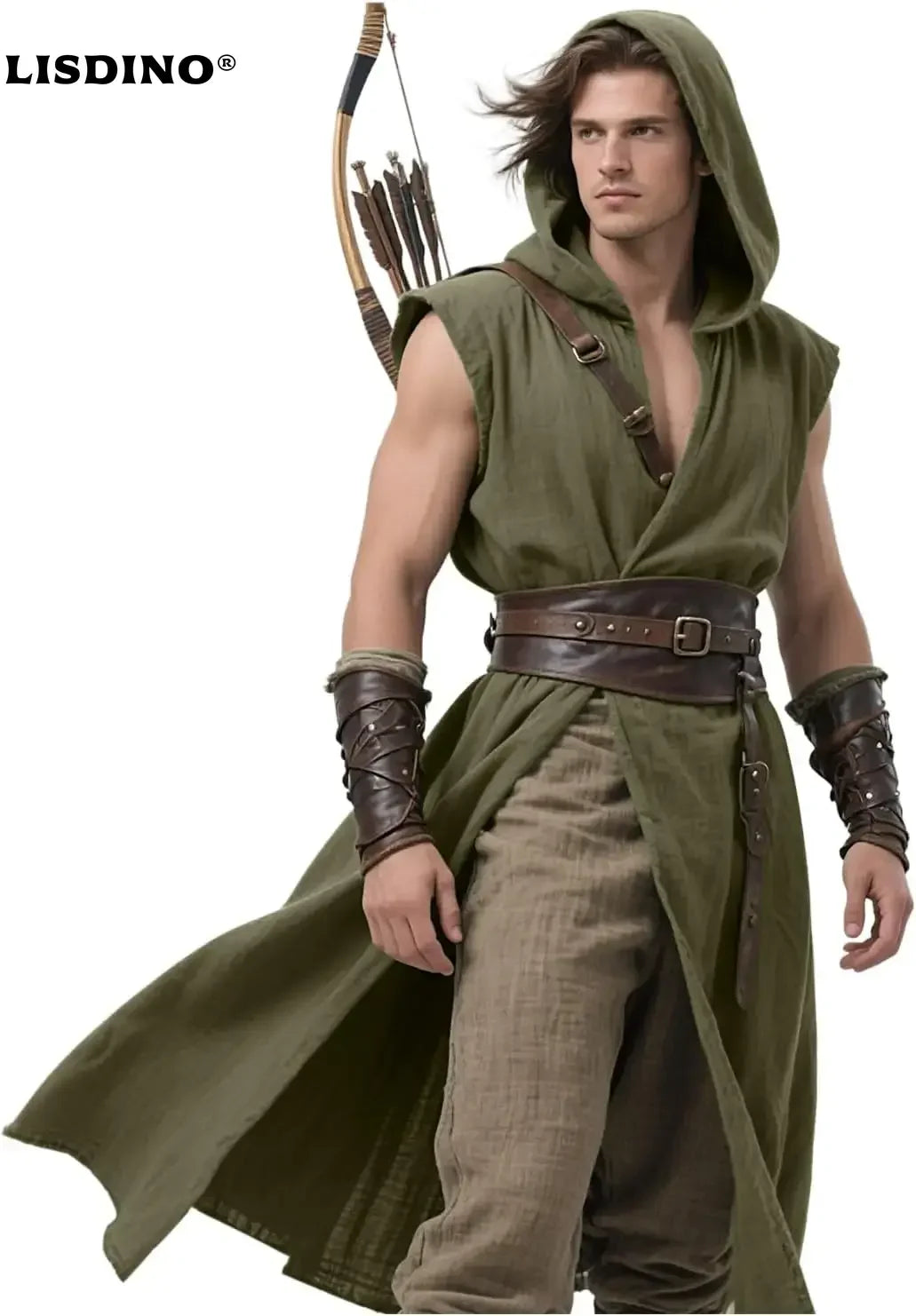 Men's Medieval Hooded Surcoat Renaissance Tabard Sleeveless Tunic Cloak Viking Costume - black / S