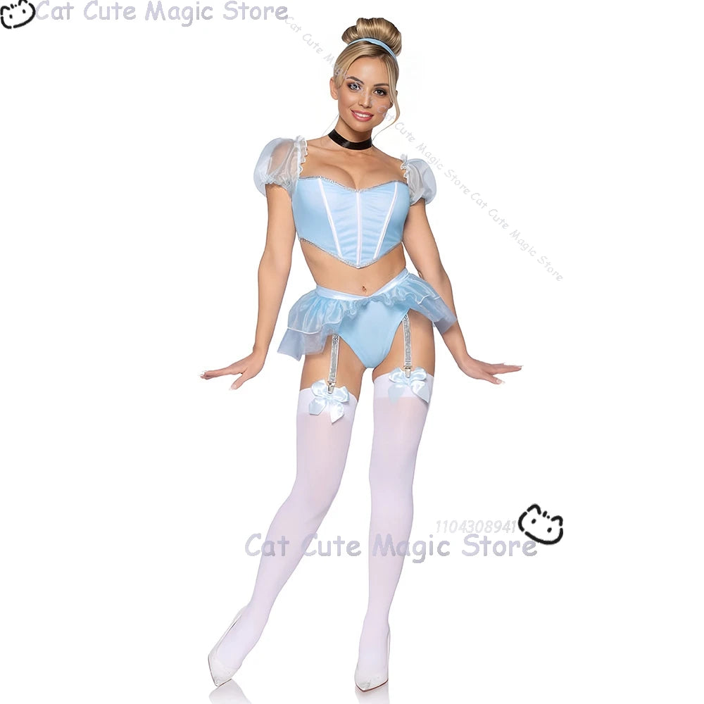 Women's Princess fantasia Sexy Blue Uniforms Maid Lingerie Costume - alternate view 4