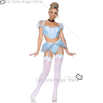 Women's Princess fantasia Sexy Blue Uniforms Maid Lingerie Costume - alternate view 4