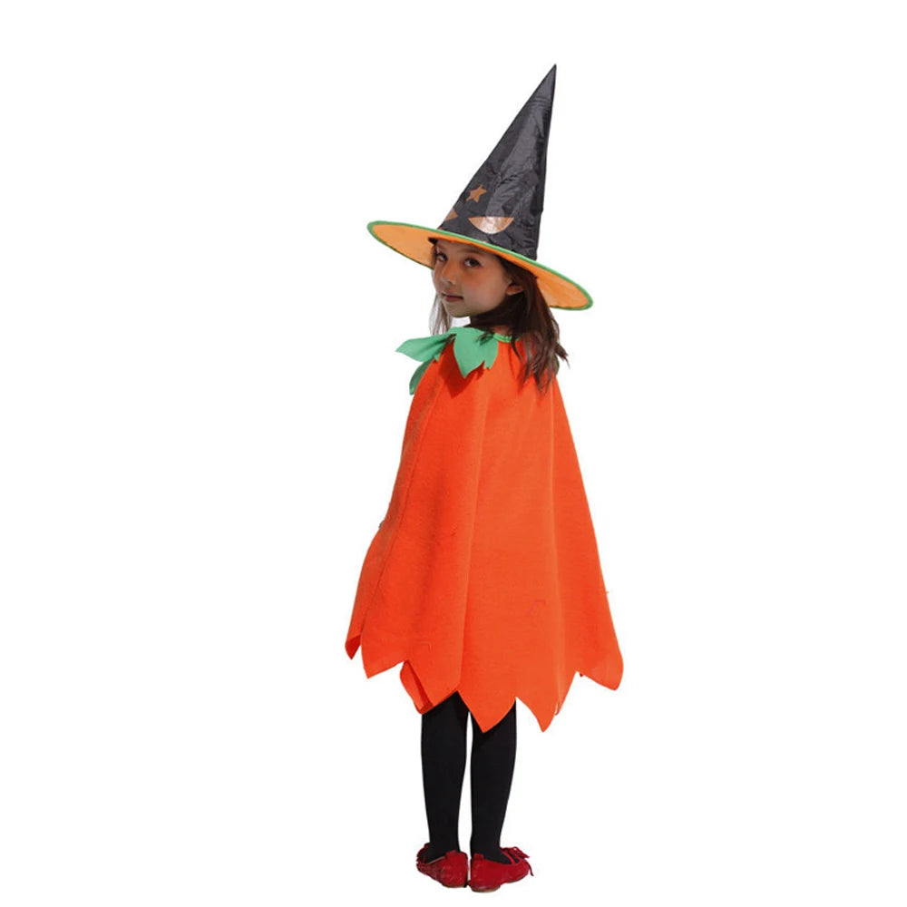 Halloween Girls Party Costume Cosplay Pumpkin Witch Dress Up Clothing Kids Birthday Festival Performance Clothes