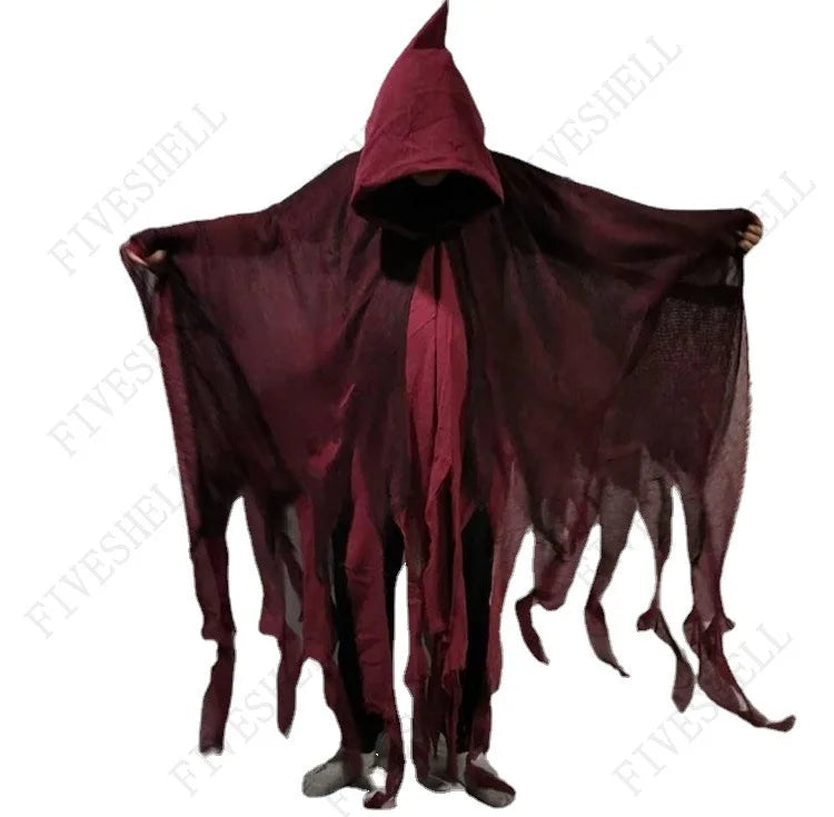 Unisex Halloween Ghost Dementors Costume Gothic Horror Zombie Tattered Hooded Capes Day of - grey / One Size