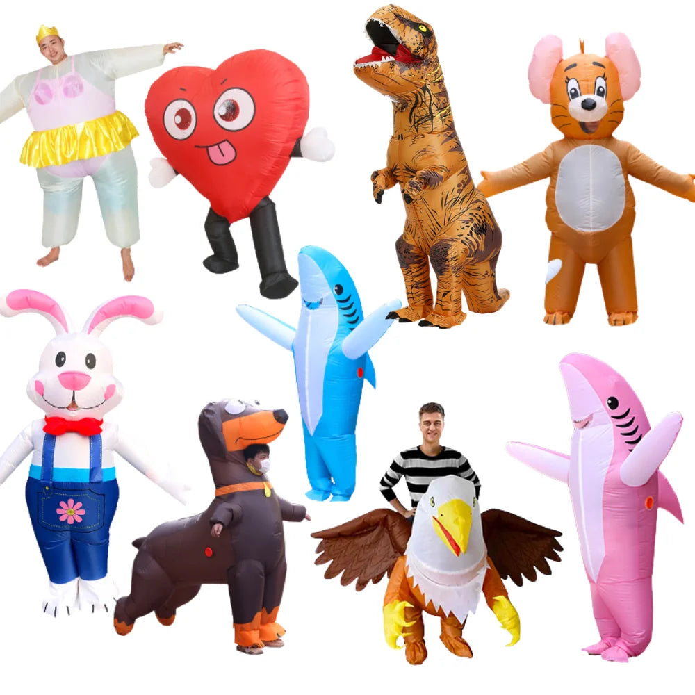 Cartoon Animal Character Inflatable Costume - Adult Cute Unique Standing Shark Inflatable for Halloween Christmas Party Play