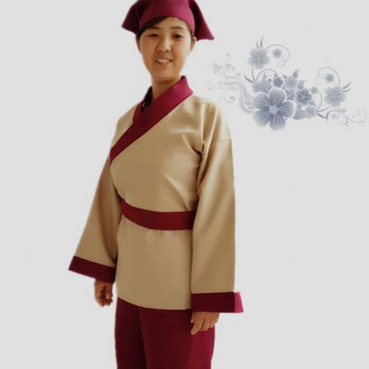 Halloween Ancient Chinese Costume for Men Servant Farmer Hanfu Adultchinese Male - 03 full set / S(150CM)