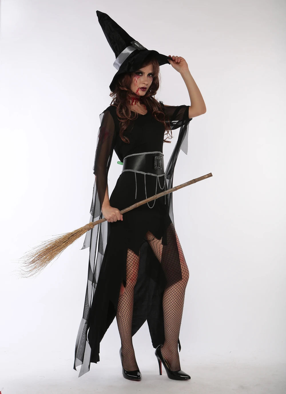 Women's Black Mesh Witch Costume – Gothic Halloween Dress